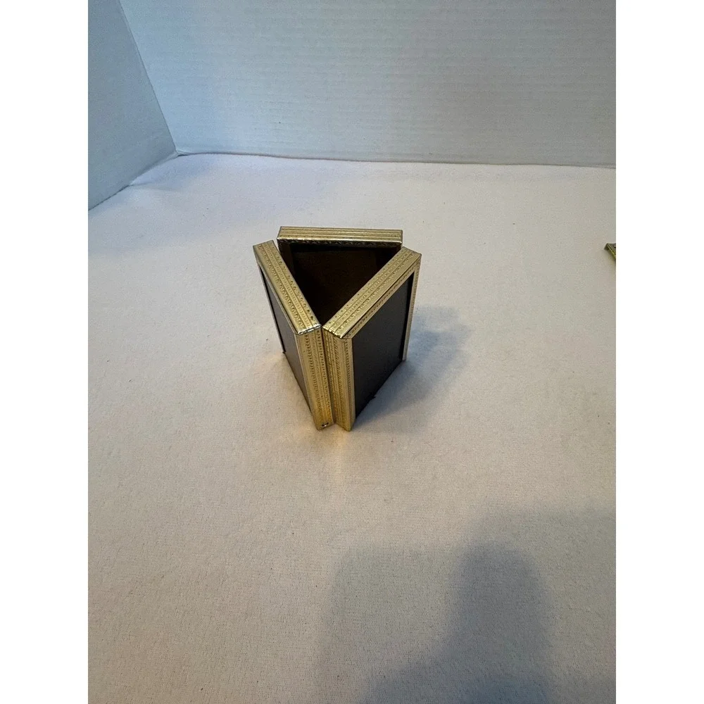 Vintage‎ Gold Tone Metal Triple Folding Picture Frame Etched Triptych 2.5x4.25